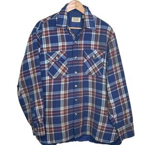 Vtg Sears Size Large Blue Plaid Quilted Lined Flannel Button Up Shirt